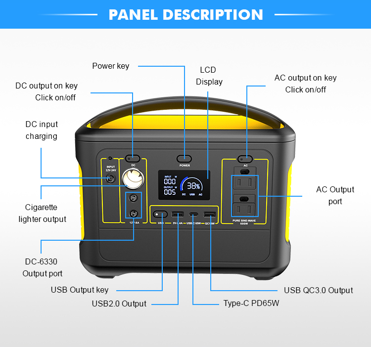 portable solar power station 500w 110v 220v ac output use for laptop outdoor work & camping