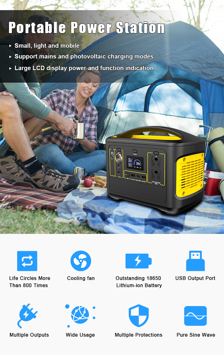 portable solar power station 500w 110v 220v ac output use for laptop outdoor work & camping